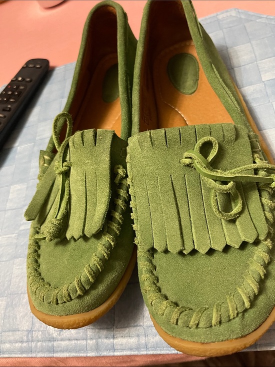 FOSSIL Shoes - Fossil Olive Green Suede Fringe Moccasins for Women